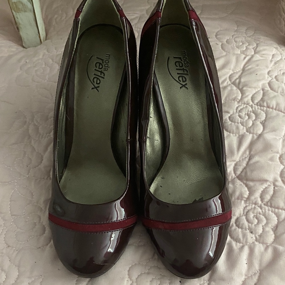 Reflex Women's Deep Burgundy Patent Heels with Front Strap
